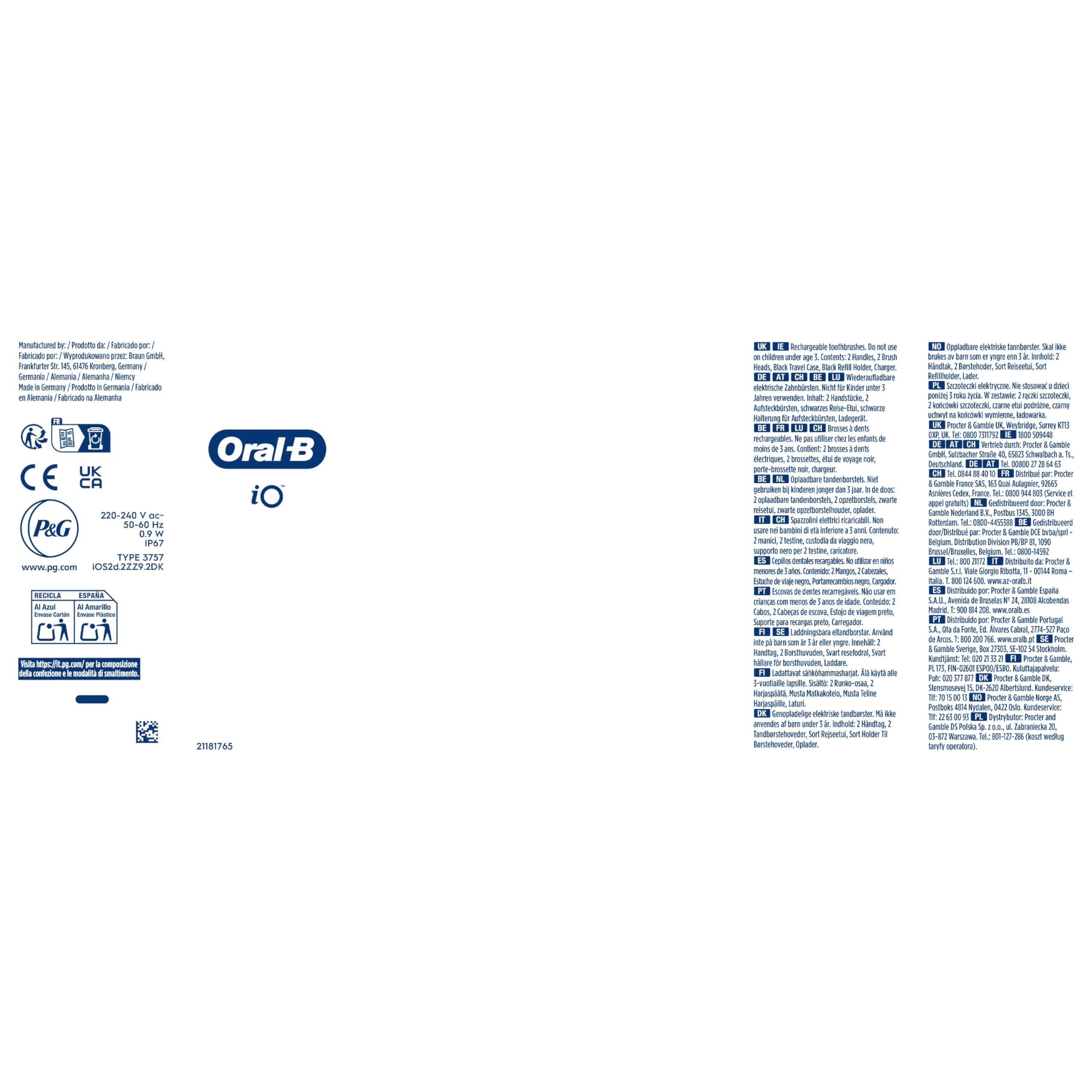 Oral-B iO2 Duo Electric Toothbrushes, 2 Gentle Care Toothbrush Heads, 1 Travel Case, 1 Travel Refill Holder, Oral B Toothbrush Adults (Night Black and Calm Pink), Designed by Braun, 2 Pin UK Plug