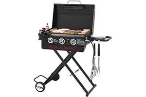 Royal Gourmet PD3001 3-Burner Propane Gas Griddle with Collapsible Stand, 23-Inch Portable Griddle with Side Table & 314 Sq. In. Cooking Area for Camping, Tailgating, Backyard & Patio, Black