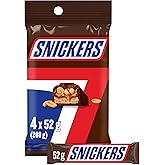 SNICKERS, Peanut Milk Chocolate Candy Bars, 4 Full Size Bars, 208g