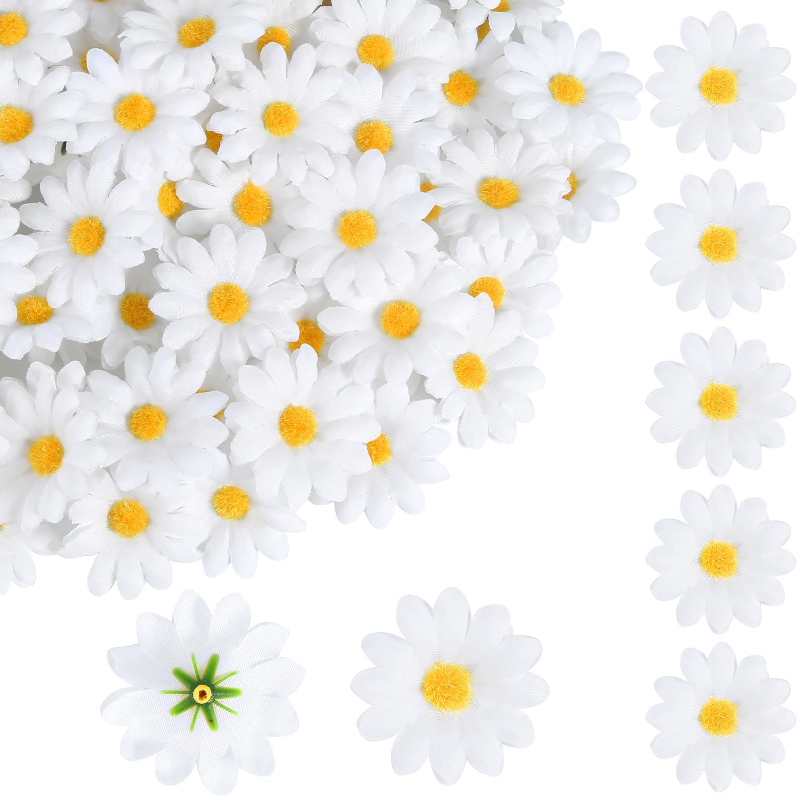 lahnao 200 PCS Artificial Daisy Flowers Heads, 4cm Fake Gerbera Petals, White Artificial Gerbera Daisy Flowers Heads, Fake Flower Heads for DIY Wreath Wedding Craft Party Table Decor