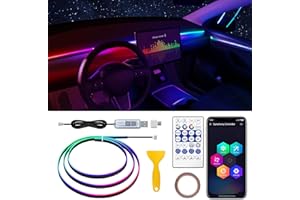 MAODANER Tesla Model 3/Y/S/X Dreamcolor Acrylic Interior Car LED Strip Light, 55.1 inches Fiber Optic Tesla Ambient Lighting Kits, 16 Million Colors Sound Active Function Neon LED Strip for Car