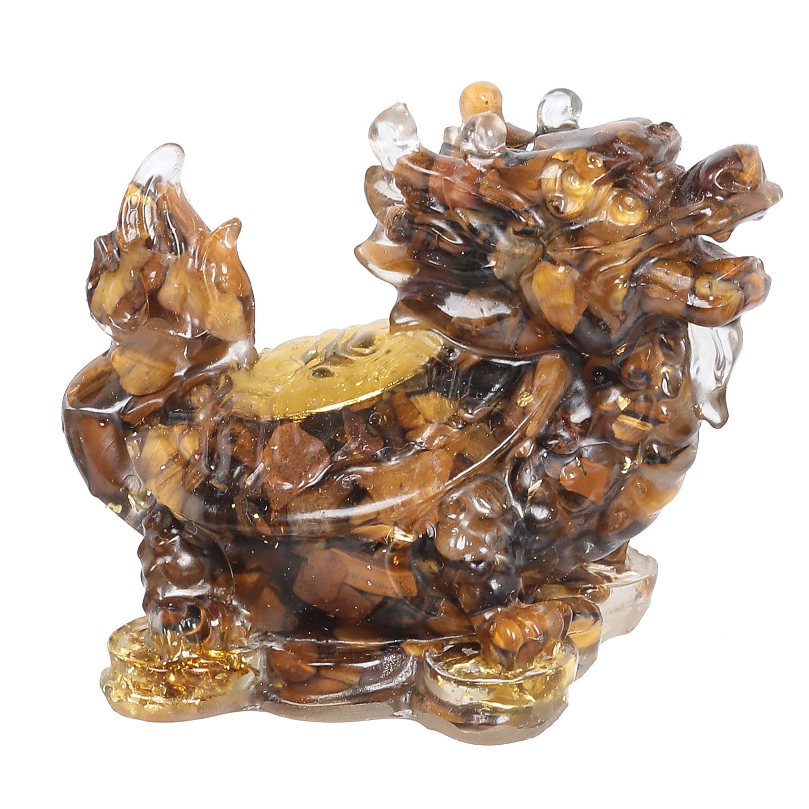 Nupuyai 2pcs Tiger's Eye Crystal Stone Animal Statue Gold Coin Dragon Turtle Figure Set, Resin Stones Figurine Lucky Feng Shui Wealth Ornament Home Office Decor