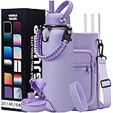 40 oz Water Bottle with Straw - Insulated Vacuum Water Flask with Straw & Auto Spout Lid, Paracord Handle & Carrying Pouch, Keep Cold 48H Hot 24H, Sweat-Proof Thermal Water Jug with Strap for Hiking
