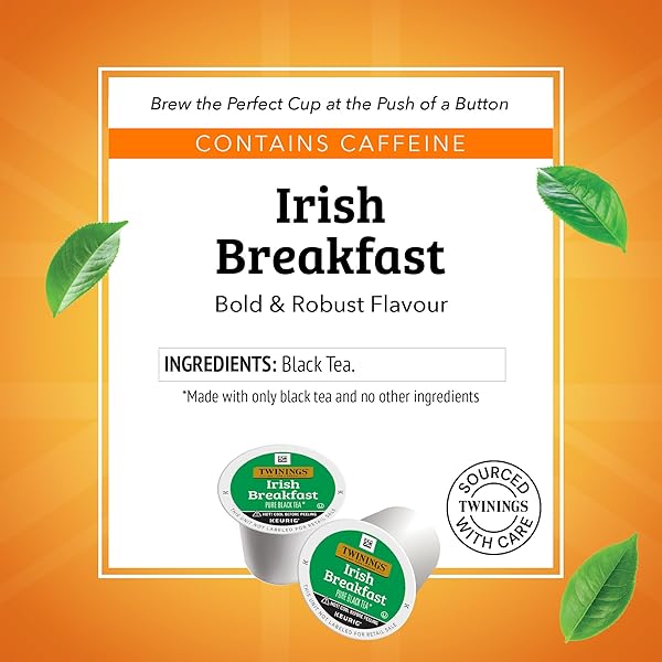 TWININGS IRISH BREAKFAST BLACK TEA K-CUP PODS FOR KEURIG, 24 COUNT (PACK OF 1), ROBUST, STRONG, BOLD FLAVOUR, CAFFEINATED, ENJOY HOT OR ICED