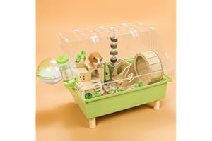 RunDuck Acrylic Hamster Cage with Wooden Legs, House, Exercise Wheel, 360° Free Viewing, and Openable Front Door - Suitable Habitat for Pet Hamsters, Mice, or Gerbils(Green)
