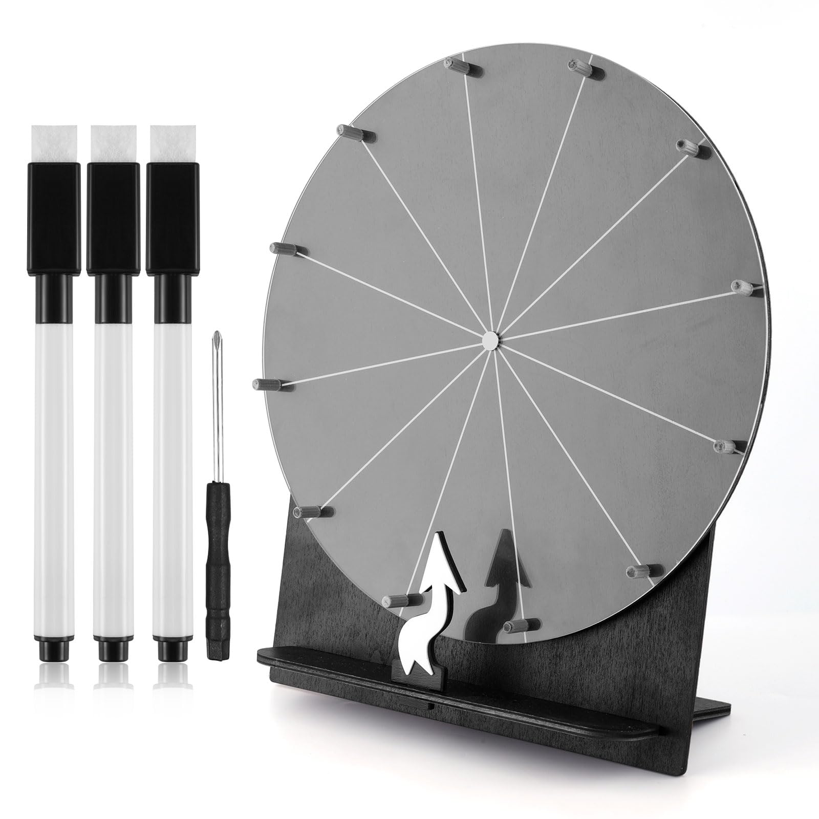 NQEUEPN Wooden Spinning Wheel, 11.4inch Prize Wheel Spinning Prize Tabletop Spinner Raffle Roulette for Fortune Game Prizes Carnival Trade Show (Black)