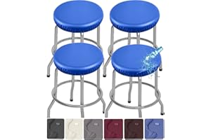 ANWUCHEN Stool Covers Round,4 Pack Stretch Waterproof PU Round Bar Stool Covers Removable Bar Stool Seat Covers Washable Bar Stool Covers Round Barstool Covers with Elastic Bands for 13-18 Inch Stool Blue