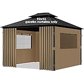 Bstge 10'x12' Gazebo Curtains Outdoor Waterproof, 4-Panels Sidewalls with Zipper, Universal Replacement for Patio Privacy Screen(Only Curtains)