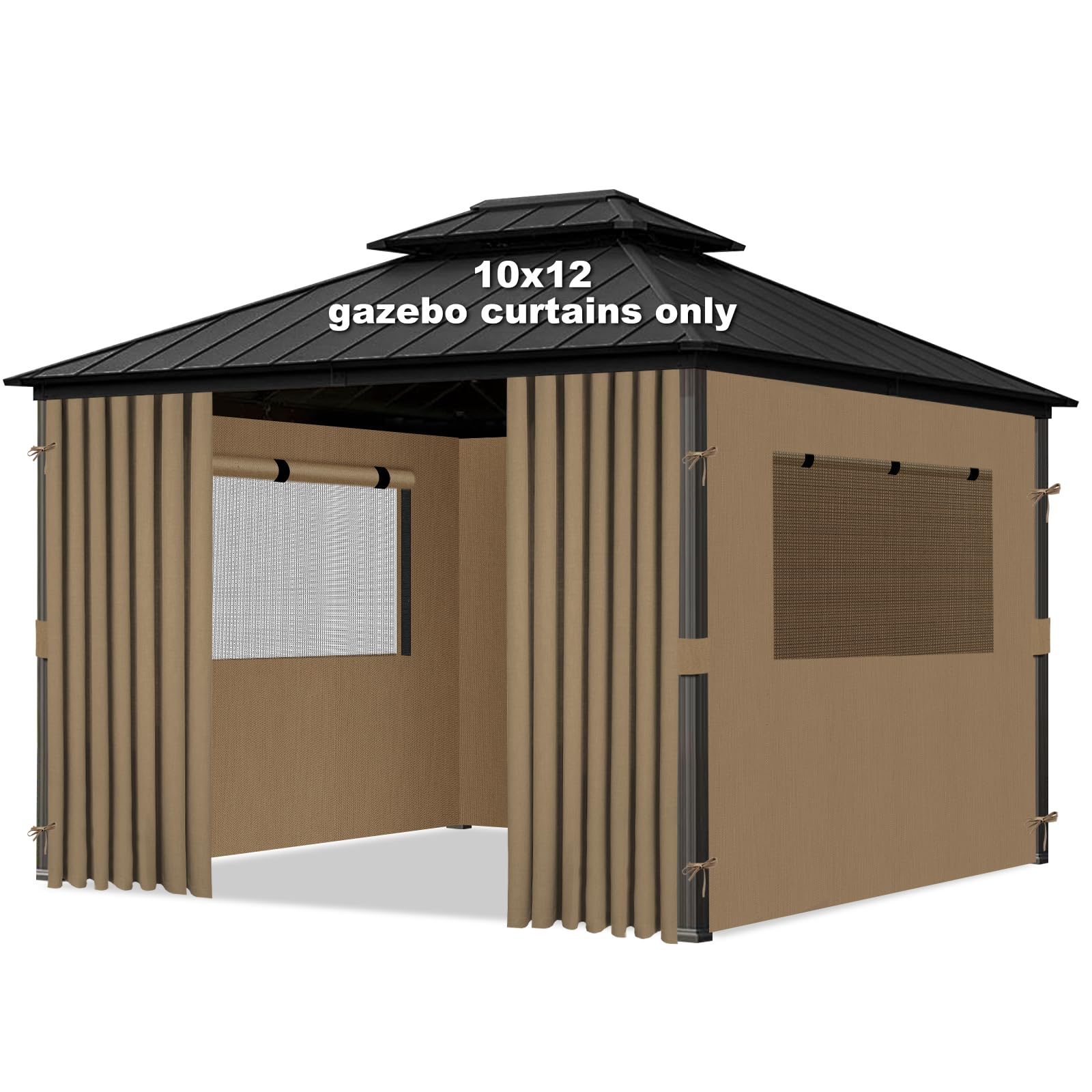 Photo 1 of Bstge 10'x12' Gazebo Curtains Outdoor Waterproof, 4-Panels Sidewalls with Zipper, Universal Replacement for Patio Privacy Screen(Only Curtains)