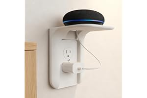1Pack White Outlet Shelf Wall Holder No-Drill Speaker Mount Cable-Managed Charging Ledge for Storage Smart Home Organization