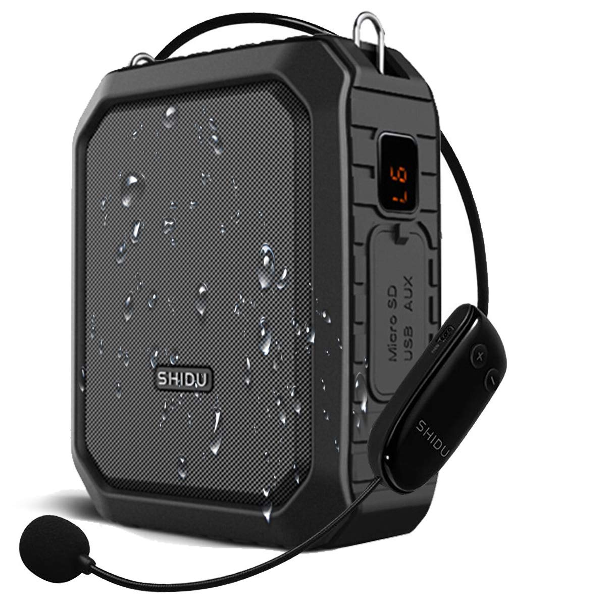 SHIDU Wireless Voice Amplifier Bluetooth Speaker 18W Waterproof Portable PA System with UHF Wireless Mic Headset Rechargeable Voice Enhancer Personal Microphone for Classroom Outdoors Tour Guide