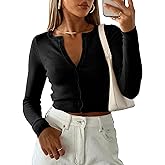 Purple Pocket Cardigan Sweaters for Women Crew Neck Cropped Sweater Tops Dressy Casual Long Sleeve Shirts