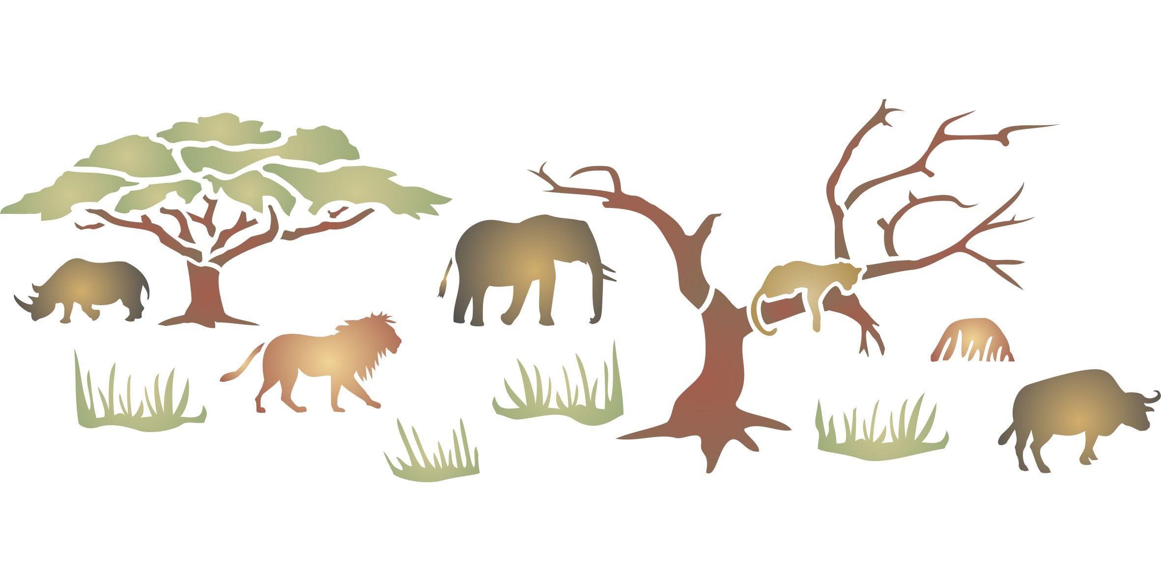 African Big Five Stencil - 52 x 16.5cm - Reusable Big Five Animal Wildlife Border Stencils for Painting