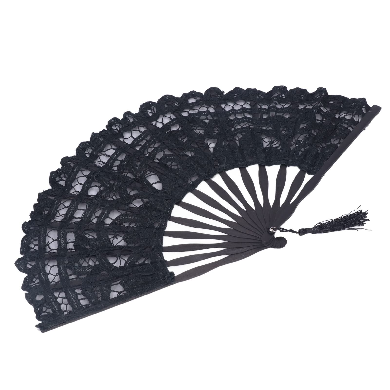 Folding Hand Fan, Hand Fan Hallow Lace Design Bamboo Bones Widely Used for Clothes Decoration for Dance Performance for Gift(Black)
