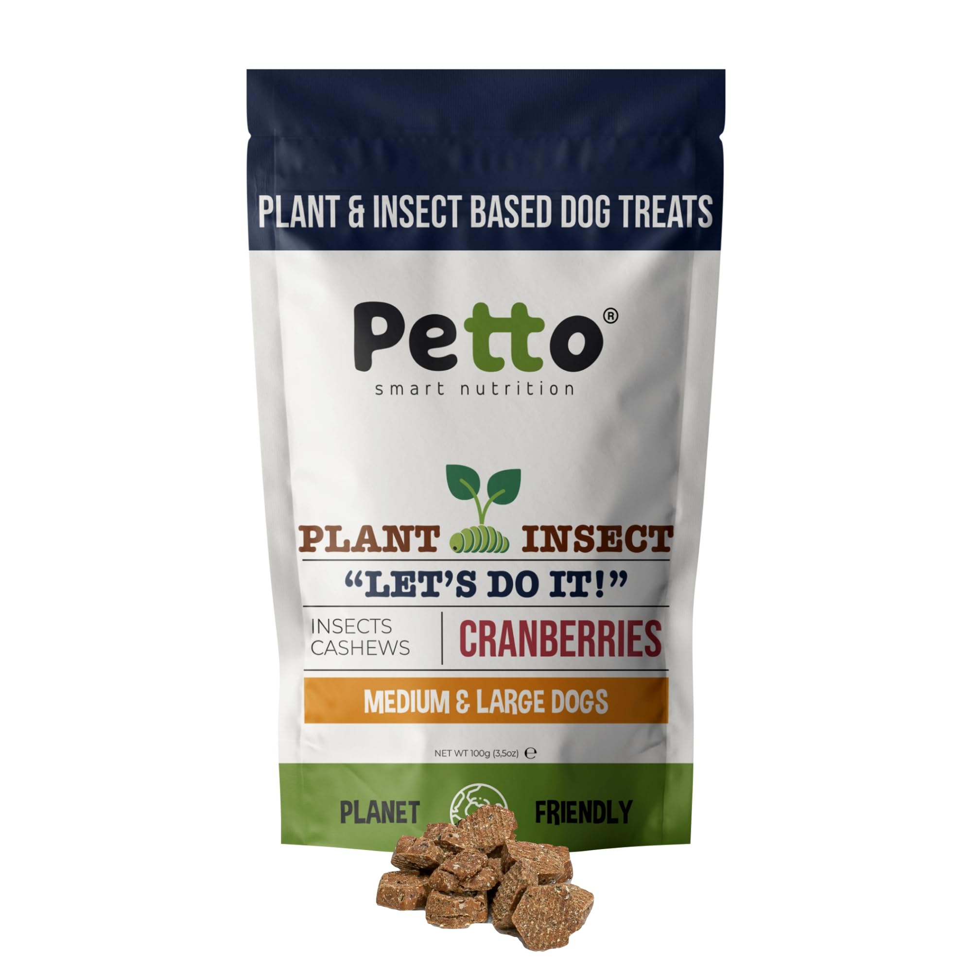 Petto Plant & Insect Based Hypoallergenic Dog Treats 100g | Healthy & Meat-Free Training Bites | Human Grade & Bakery Made with Crickets, Cashews & Cranberries — image 1