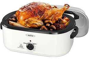 Sunvivi 26 Quart Roaster Oven, Electric Roaster Oven with Glass Lid, Turkey Roaster Buffet with Self-Basting Lid, Removable P