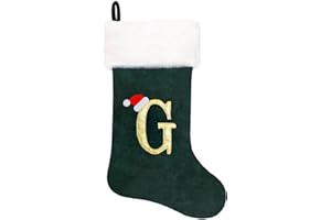 Eoocan 20 Inches Monogram Christmas Stockings Green Velvet with White Super Soft Plush Cuff Embroidered Xmas Stocking Classic Personalized Stocking Decoration for Family Holiday Season Decor(Letter G)