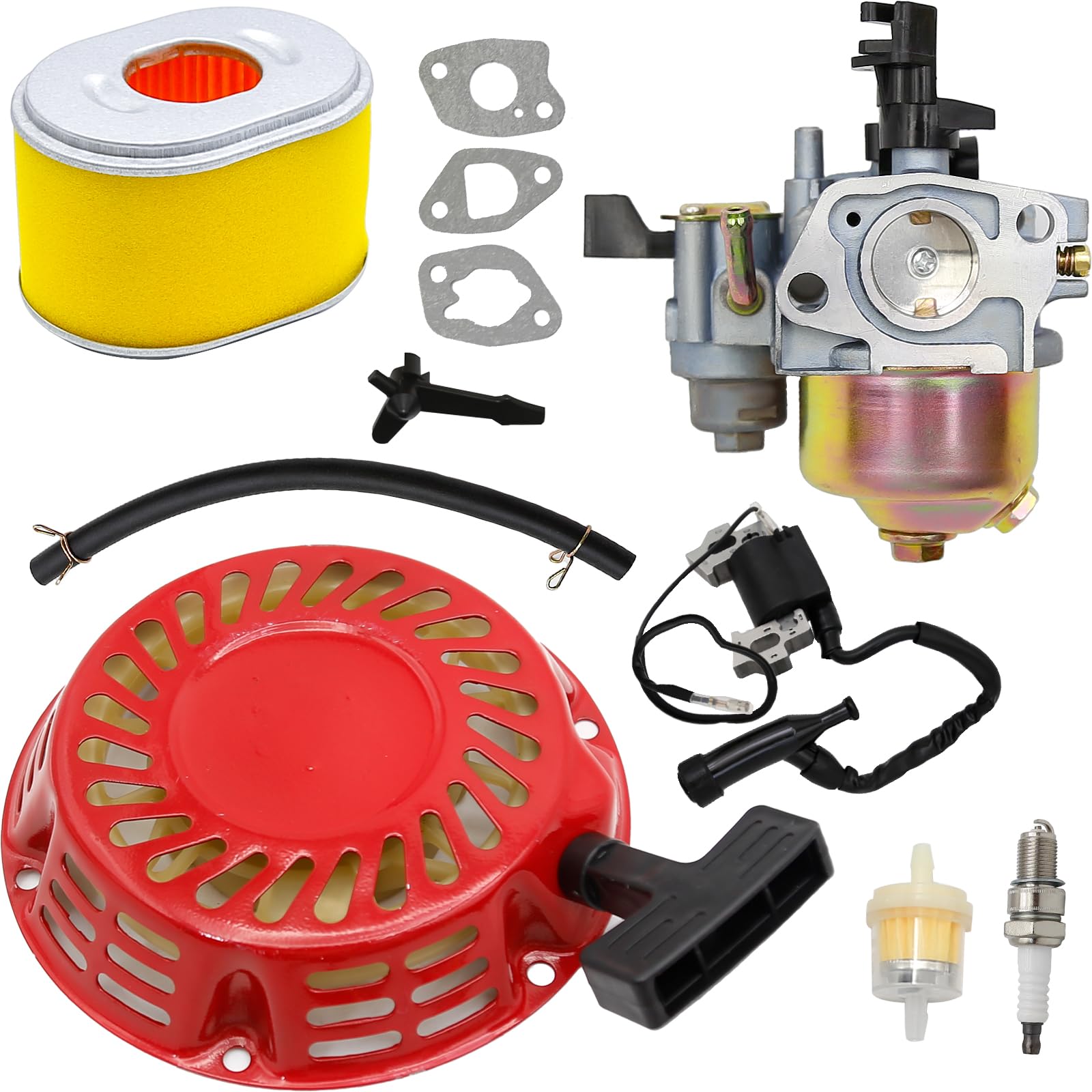 Hoypeyfiy Carburetor with Ignition Coil Recoil Pull Starter Kit Carb Replacement for GX140 GX160 GX168 GX200 5.5hp 6.5hp Engine Part