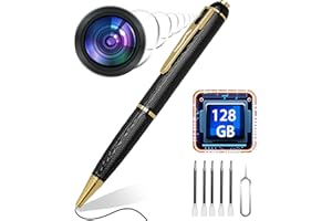GIAOQ 128G Spy Camera, 1080P Mini Hidden Camera Pen with 300 Minutes Battery Life, Nanny Camera,Portable Nanny Video Recorder-One Button Security Camera for Home, Office
