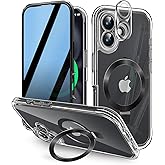 KMAMBAG [Built-in Anti Peep Screen Protector & Invisible Magnetic Kickstand] Privacy Case for iPhone 16 [Integrated Lens Protection] [Compatible with MagSafe] Full-Body Drop Proof Phone Case - Black