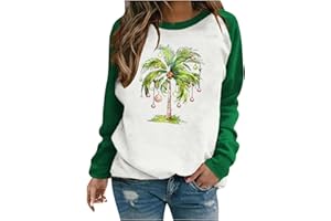 Lpmadey Funny Christmas Shirts For Women Long Sleeve Palm Tree Graphic Raglan Pullover Tops Crewneck Xmas Casual Sweatshirts