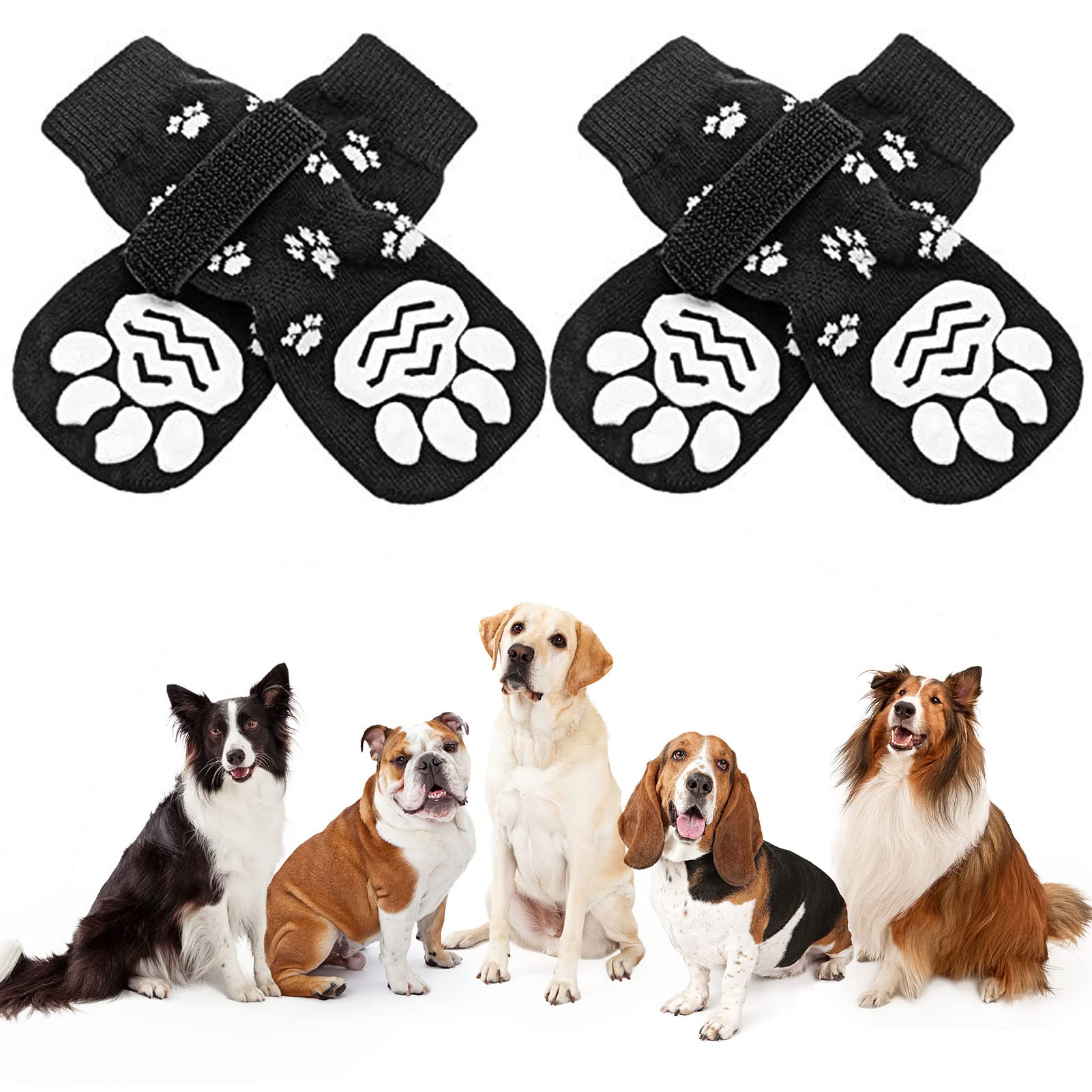 2-Pair Anti-Slip Dog Paw Protectors with Adjustable Strap - Stop Licking Boots and Slippers for Puppy and Cat on Hardwood Floors (M)