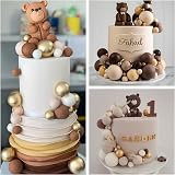ASTARON 32 Pcs Foam Ball Cake Topper Decorations Brown Gold Mix Sizes Party view 4