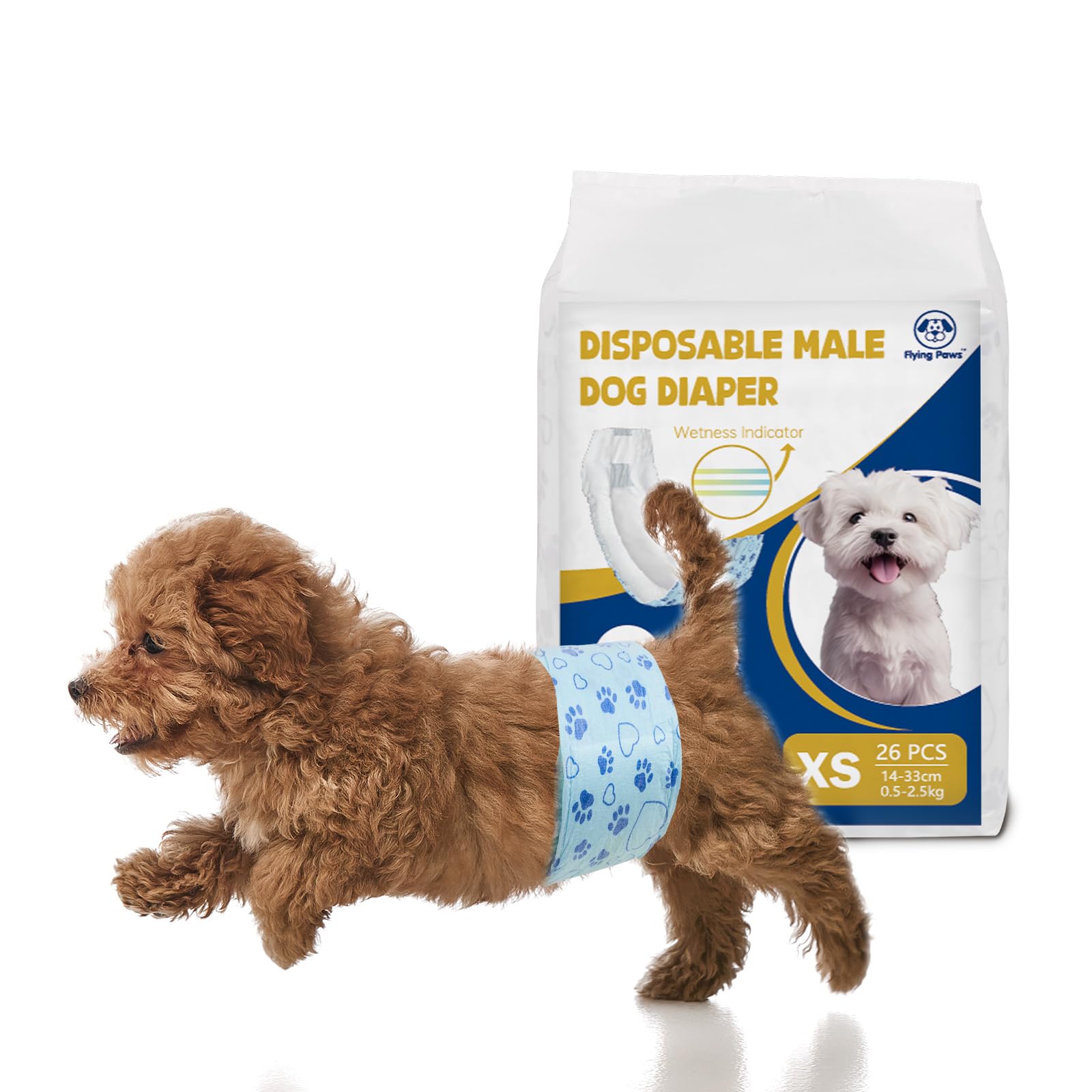 Photo 1 of Male Dog Diapers with Wetness Indicator, Disposable Belly Band for Puppy Male Diapers, Doggie Wraps for Puppy Training, Incontinence (XS, 26 Count)