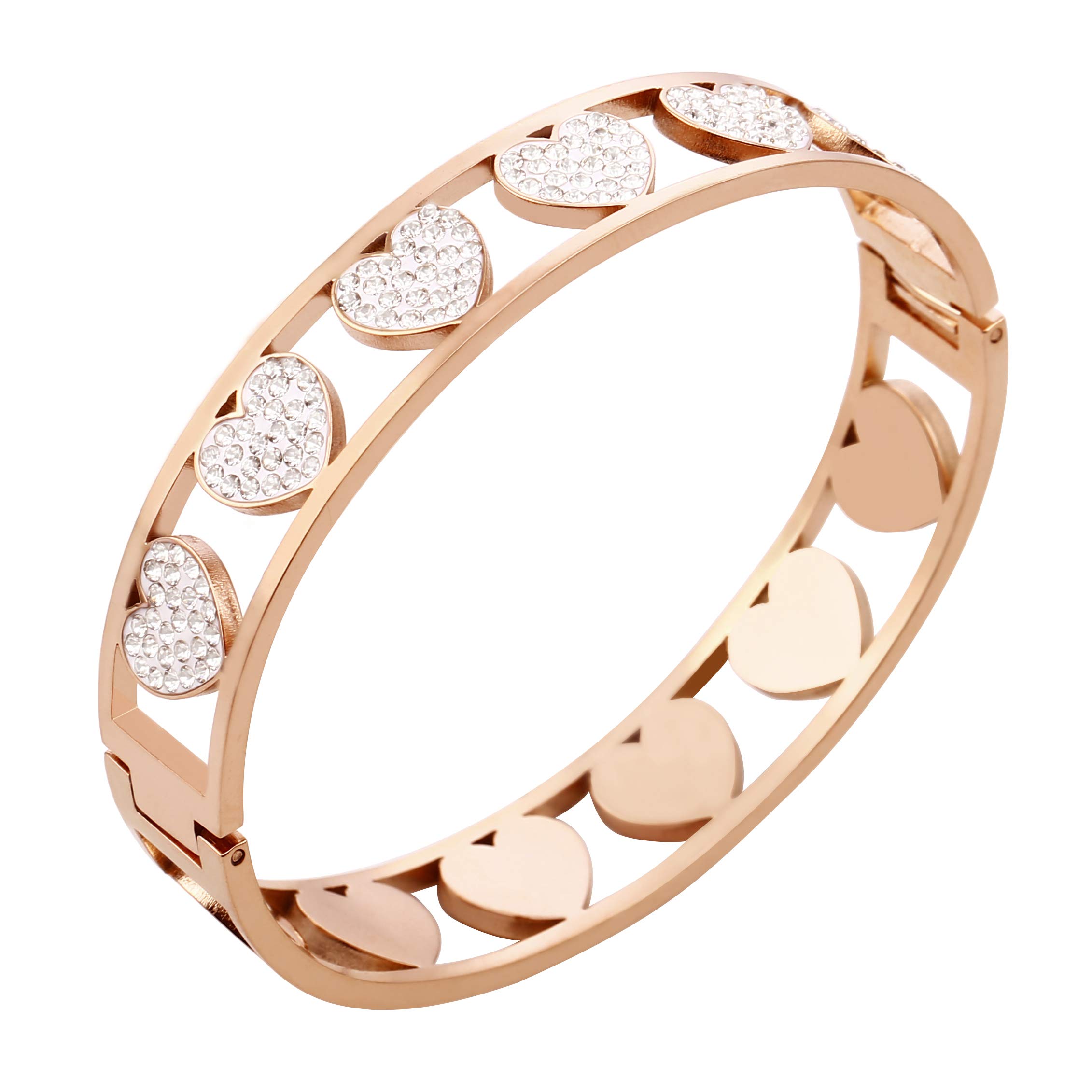 PengJin New Heart-Shaped Hollow Personalized Bracelet for Women, Stainless Steel with Cubic Zircon Decoration, Anti - Allergy Material for Girls，Classic Multiple Heart Design
