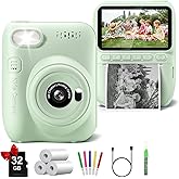 Kids Camera Instant Print, 3.0" HD 32MP 1080P Toddler Digital Camera with 3 Rolls of Printer Paper, Birthday Gifts Toy for 3-12 Year Old Girls Boys with 32GB SD Card-Green