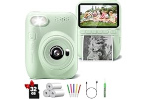 GOFUNLY Kids Camera Instant Print, 3.0" HD 32MP 1080P Toddler Digital Camera with 3 Rolls of Printer Paper, Birthday Gifts Toy for 3-12 Year Old Girls Boys with 32GB SD Card-Green