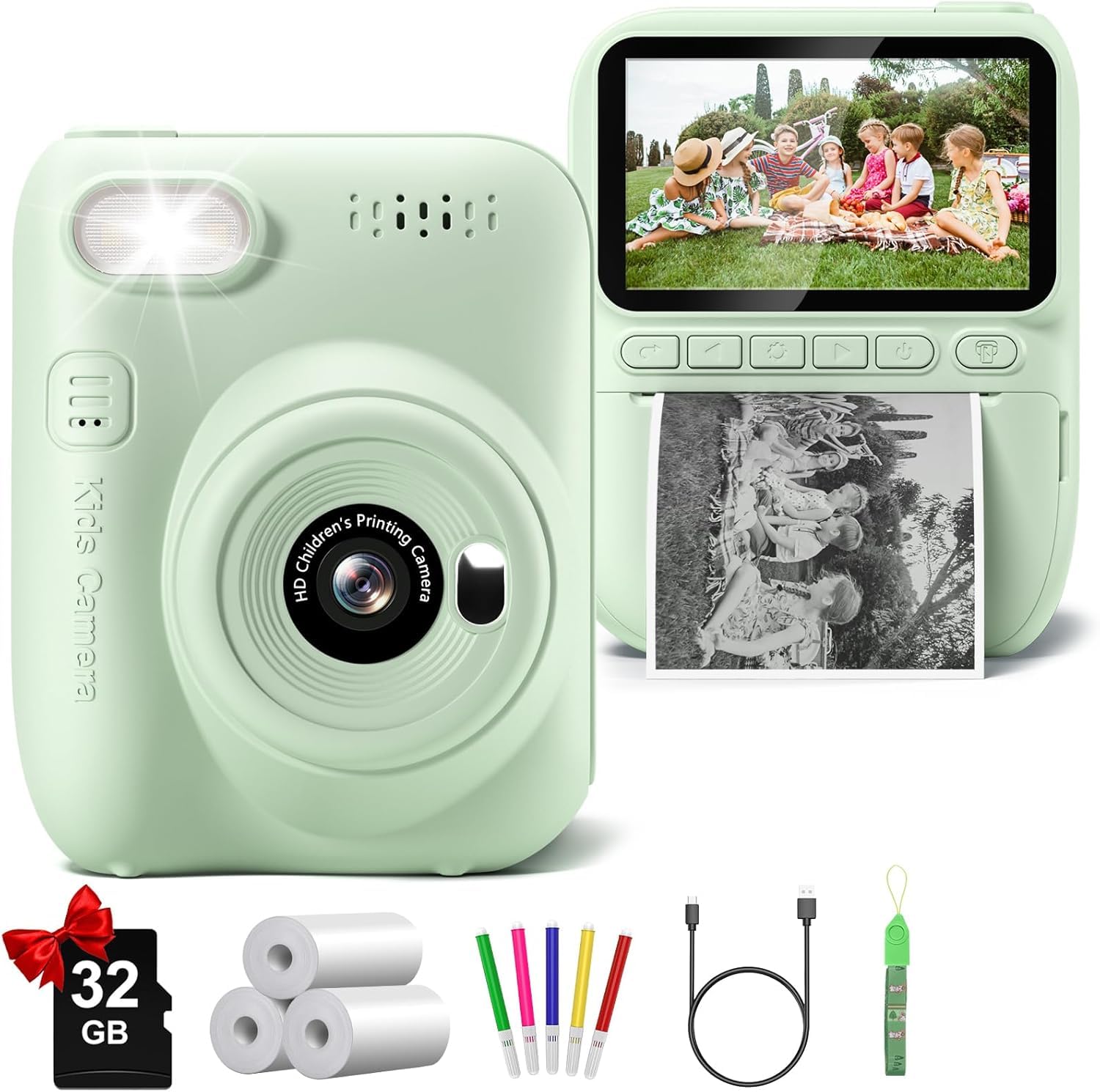 Photo 1 of Kids Camera Instant Print, 3.0" HD 32MP 1080P Toddler Digital Camera with 3 Rolls of Printer Paper, Birthday Gifts Toy for 3-12 Year Old Girls Boys with 32GB SD Card-Green