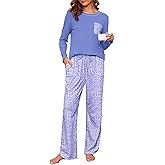Namatime Cotton Pajamas for Women Set 2 Piece Lounge Sets Print Long Sleeve Soft Pjs Winter Loungewear Sleepwear with Pockets