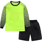 LUCKYLUAN Big Boys Soccer Goalie Jersey Padded Goalkeeper Shirt and Shorts Uniform Kit