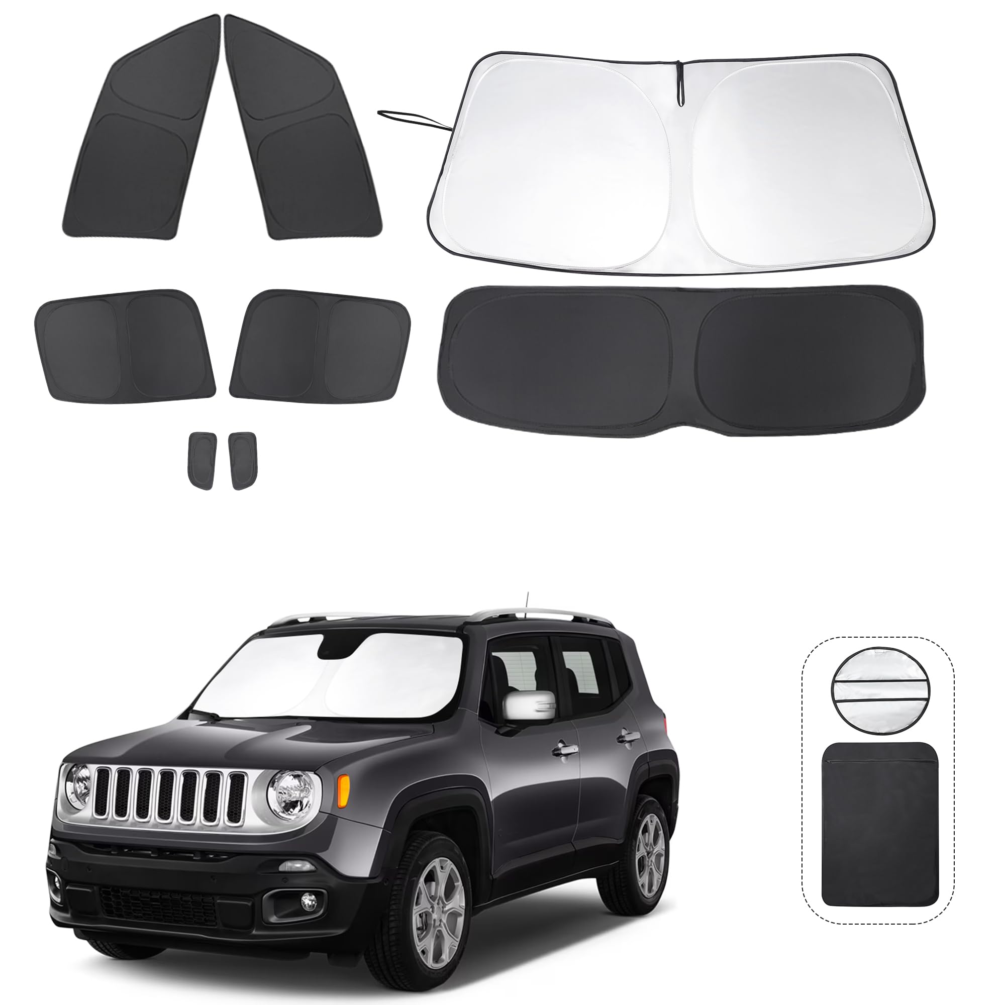 Photo 1 of TINGLU Window Shades for Jeep Renegade 2015-2024 Accessories Car Side Full Windows Rear Triangular Windshield Sun Shade Sun UV Rays Privacy Protection for Camping Napping 8PCS