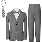 Boys Formal Suit Set Kids Toddler Tuxedo Slim Fit Plaid Suits for Teenage Boys 5-Piece Wedding Party Outfit