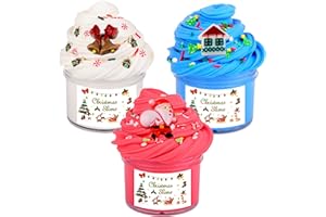 SHAOSHUIHU 3 Pack Christmas Butter Slime Kit,Christmas Toys and Stickers,Super Soft and Non-Sticky, Party Favors and Stress Relief Toy for Girls and Boys,DIY Slime Toy for Kids