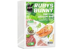 RUBYS BUNNY Vacuum Sealer Bags,200Pcs 8”X12” PreCut Seal Bags for Food Saver,Meal Prep and Sous Vide.4 Mils+13 Mils Thickened Surface,Heavy Duty,BPA Free,Commercial Grade Food Storage Bag