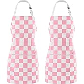 Ohocut 2 Pack Checkered Kitchen Apron, Pink Checkerboard Aprons for Women with Pockets Cute Aesthetic Trendy, Chef Apron for Men, Waterproof Aprons for Cooking
