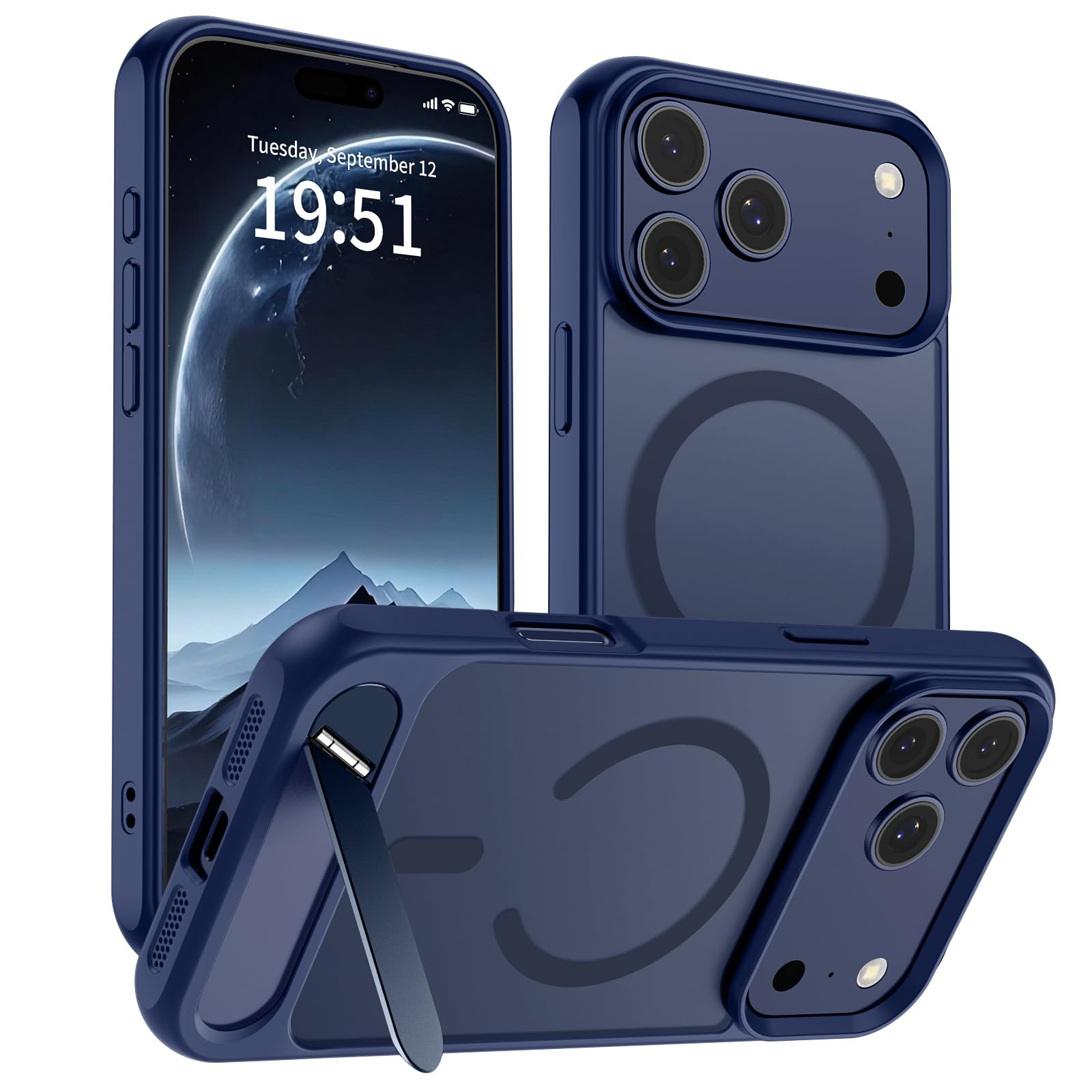 SUPFINE Magnetic for iPhone 17 Pro Max Case (Built-in Invisible Kickstand)(Compatible with MagSafe)(Military Grade Drop Protection) Translucent Matte Shockproof Phone Cover,Deep Blue