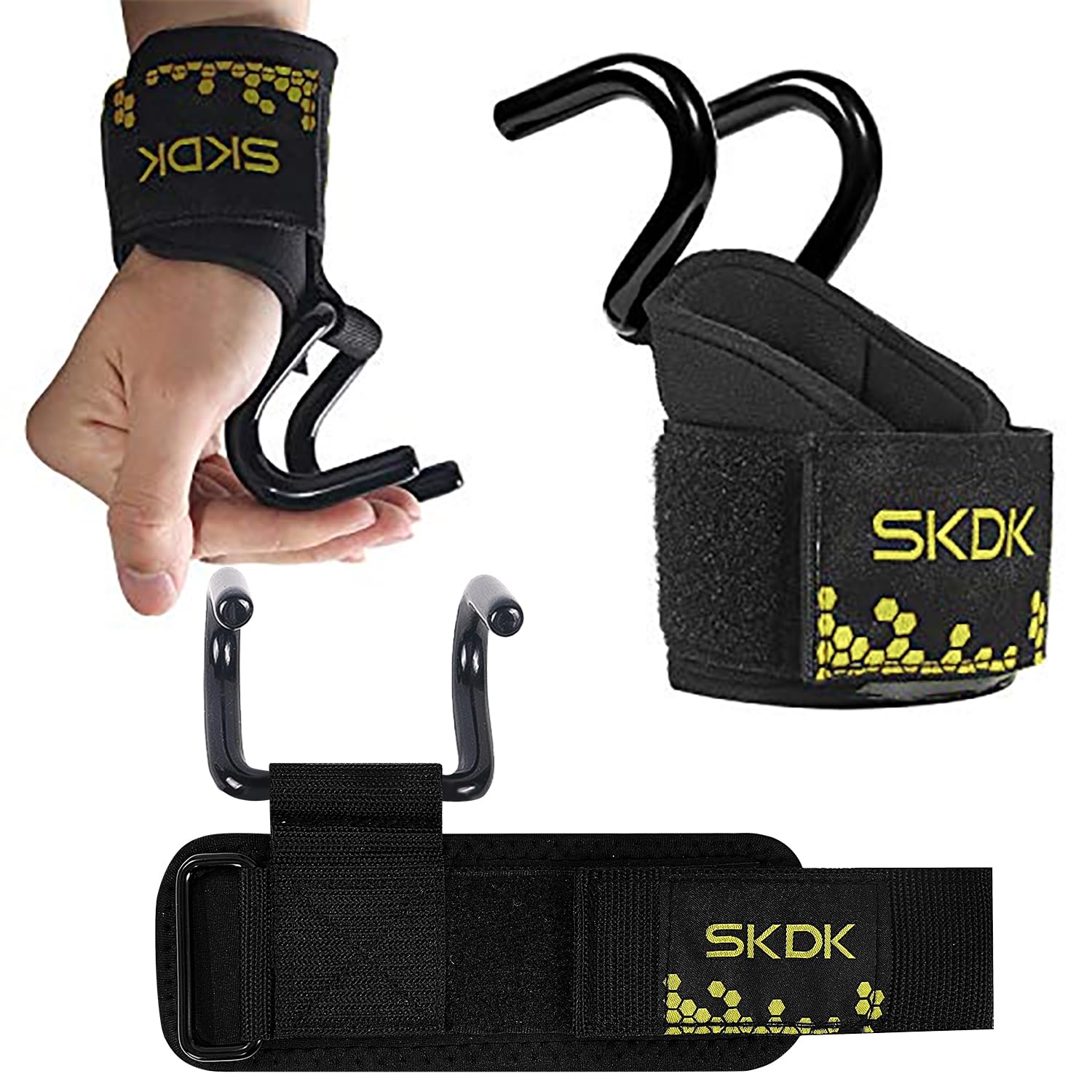 Photo 1 of SKDK Strong Cotton Power Lifting Straps Wrist Grips-Deadlift Straps with Neoprene Wrist Padded and Anti-Skid Silicone-for Weightlifting Bodybuilding(Pair) (Lifting Hooks)