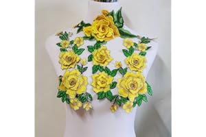 FEEPOP 4 Pcs Embroidery Rose Flower Sew On Patch Dress Hat Bag Jeans Applique Crafts Clothing Accessories DIY (Yellow)