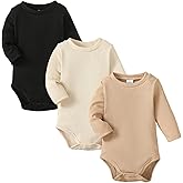 OPAWO Long Sleeve Onsies for Baby Girls' Bodysuits Newborn 3 Pack Infant Ribbed Fall Baby Girl Romper Undershirt