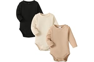 OPAWO Long Sleeve Onsies for Baby Girls' Bodysuits Newborn 3 Pack Infant Ribbed Fall Baby Girl Romper Undershirt