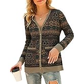 DERAX Womens Fair Isle Cardigan Sweater Western Long Sleeve Open Front Button Down Knit Boho 2026 Spring Sweater Outwear