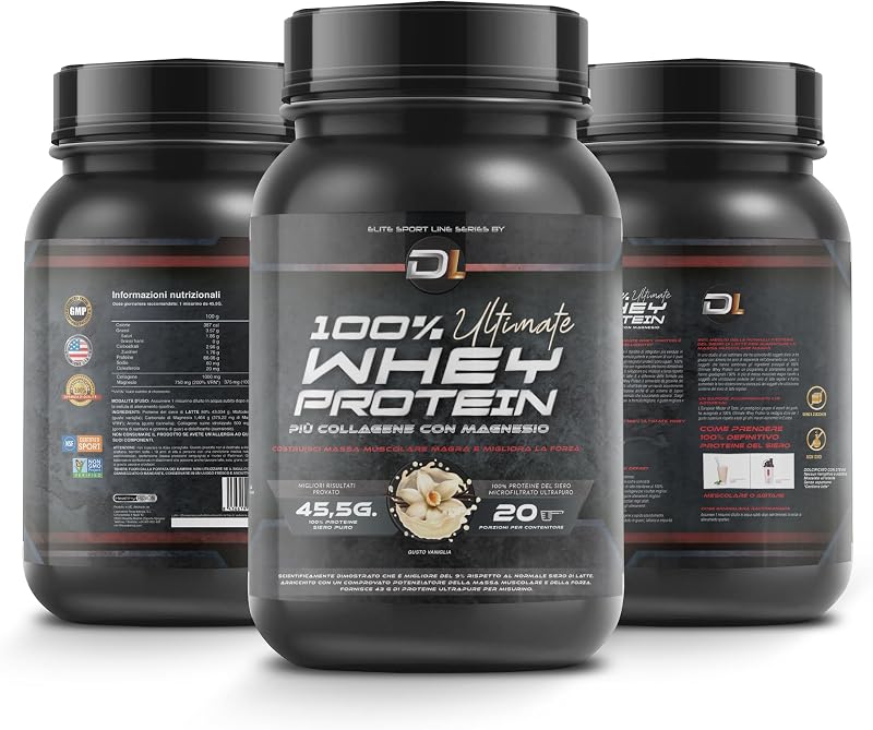Whey Protein | Proteina in polvere con Collagene, Magnesio e Amminoacidi | Aumenta la massa muscolare | Supporta lo sviluppo e il recupero muscolare | Proteina facile da digerire | 1kg (Vaniglia)