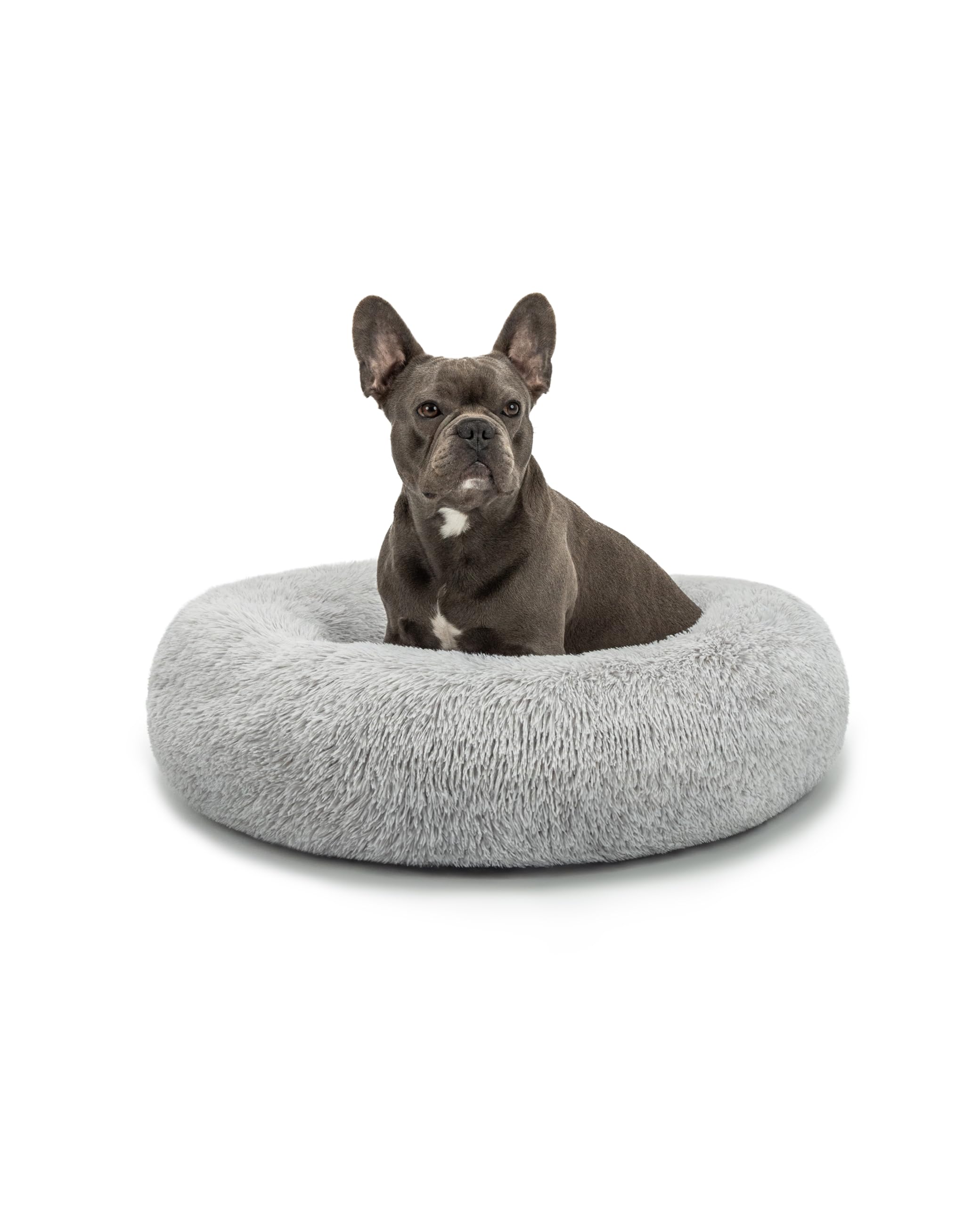lionto Donut bed for dogs and cats, fluffy round dog bed for small and large pets, Ø 70 cm, soft cat bed made of cuddly plush, dog cushion with extra thick filling, light grey