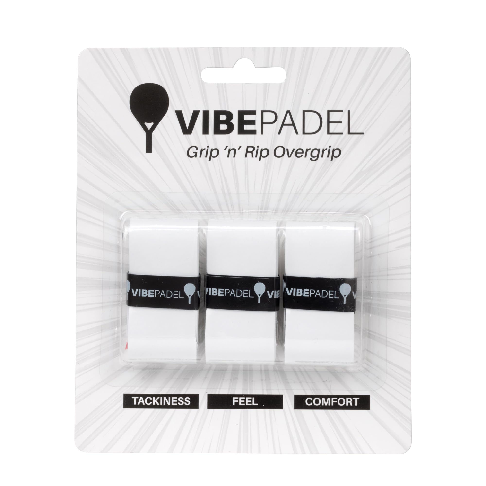 VIBEPADEL | Padel Grip for Tacky Feel | Grip 'n' Rip Padel Overgrip | Padel Racket Grip Tape | Padel, Pickleball, Squash and Badminton Racket Grip Tape | Padel Accessories and Padel Gifts | 3 Pack