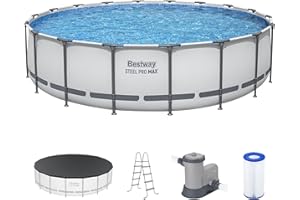 Bestway Steel Pro MAX 18 Foot x 48 Inch Round Metal Frame Above Ground Outdoor Swimming Pool Set with 1,000 Filter Pump, Ladder, and Cover