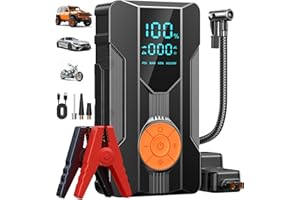 HIPOM Jump Starter with Air Compressor, Car Battery Jump Starter (8.0 Gas/7.0L Diesel), Battery Jumper Starter Portable Jump Box, 12V Portable Car Jump Starter with Tire Inflator, LED Light